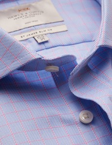 Non Iron Blue & Pink Check Relaxed Slim Fit Shirt With Windsor Collar - Single Cuffs