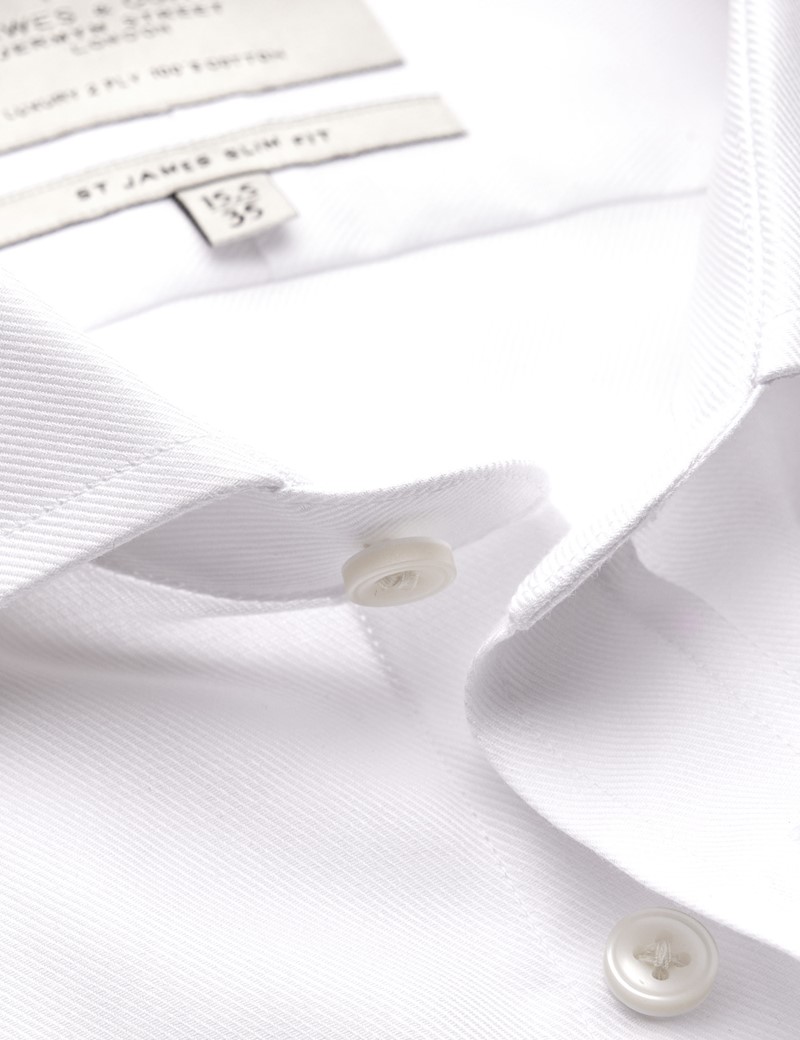Easy Iron White Twill Slim Fit Shirt With Windsor Collar - Single Cuffs