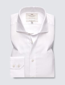 Easy Iron White Twill Slim Fit Shirt With Windsor Collar - Single Cuffs