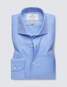 Easy Iron Blue Herringbone Slim Fit Shirt with Windsor Collar 