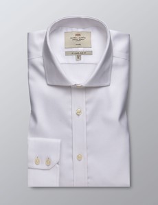 Non Iron White Dobby Relaxed Slim Fit Shirt with Windsor Collar - Single Cuffs