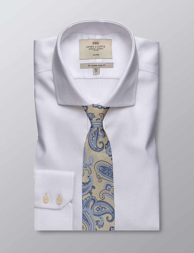 Men's Formal White Dobby Slim Fit Shirt - Windsor Collar - Single Cuff ...