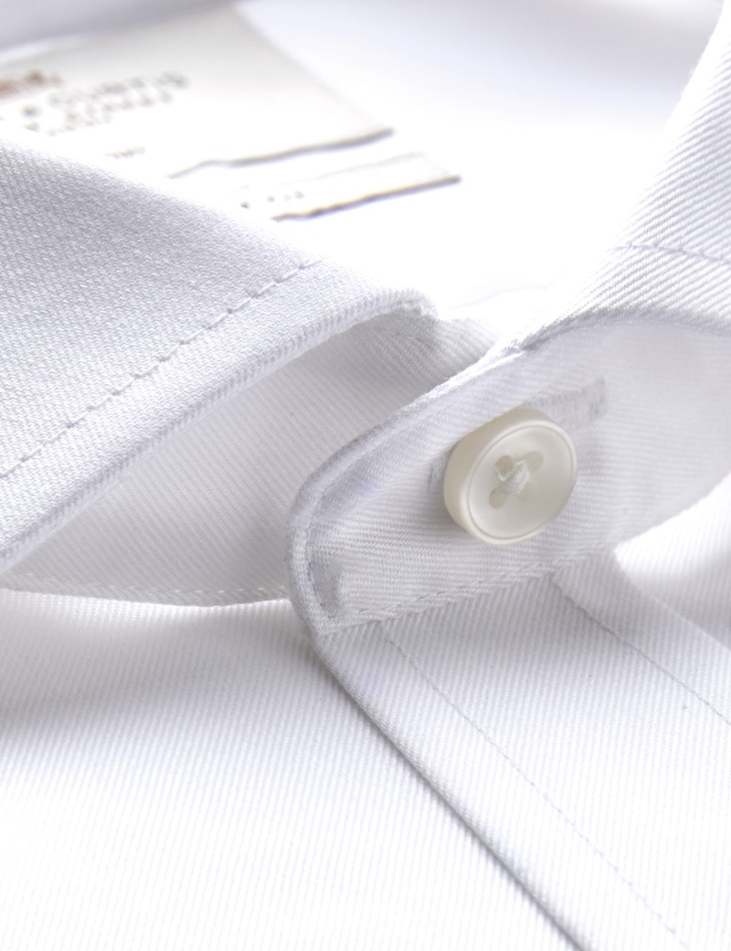 Men's Business White Twill Slim Fit Shirt - Windsor Collar - Single Cuff - Non Iron