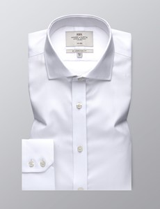 Men's Dress White Twill Slim Fit Shirt - Windsor Collar - Single Cuff - Non Iron