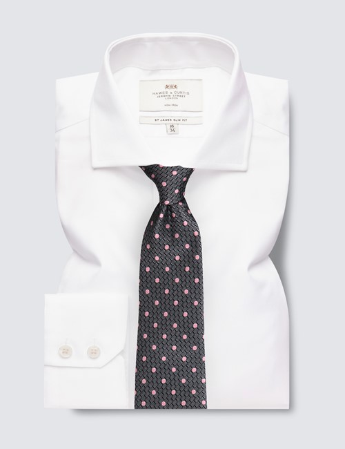 White Twill Slim Fit Shirt - Windsor Collar - Single Cuff - Non Iron