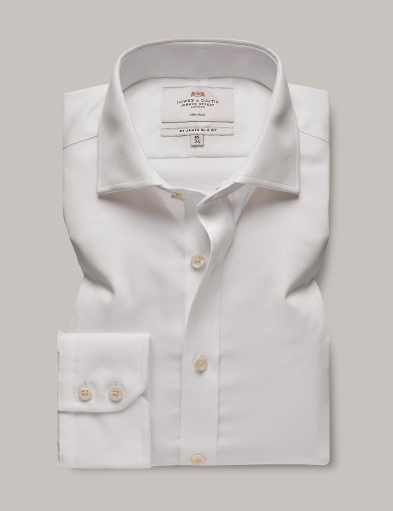 Men's Non-Iron White Twill Slim Shirt - Windsor Collar