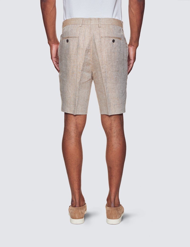 Men's Beige Herringbone Italian Linen Shorts – 1913 Collection