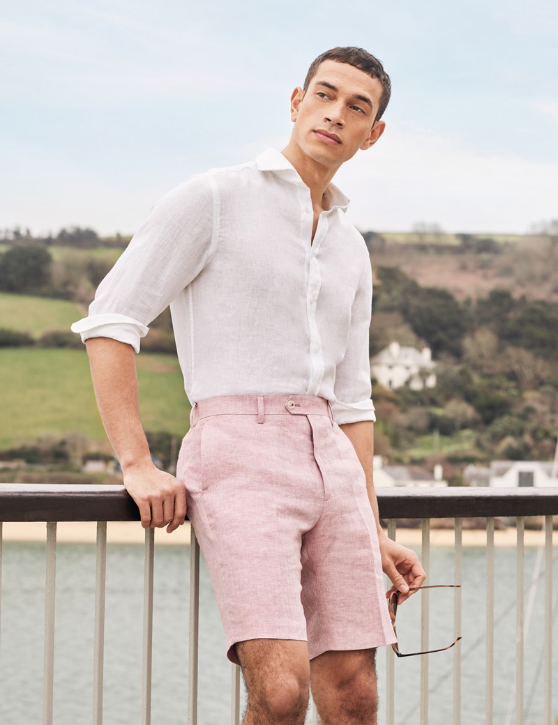 Men's Pink Herringbone Italian Linen Shorts – 1913 Collection
