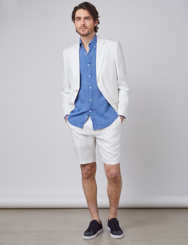white linen shorts outfit mens