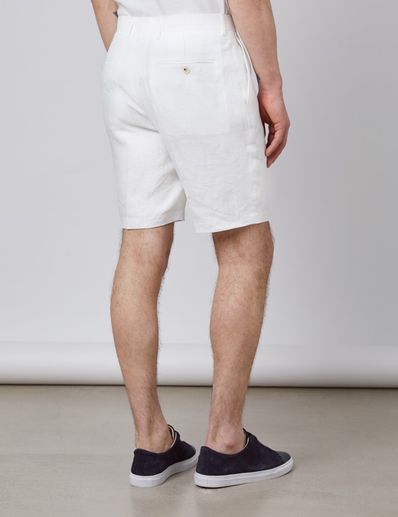 Men's White Herringbone Italian Linen Shorts – 1913 Collection