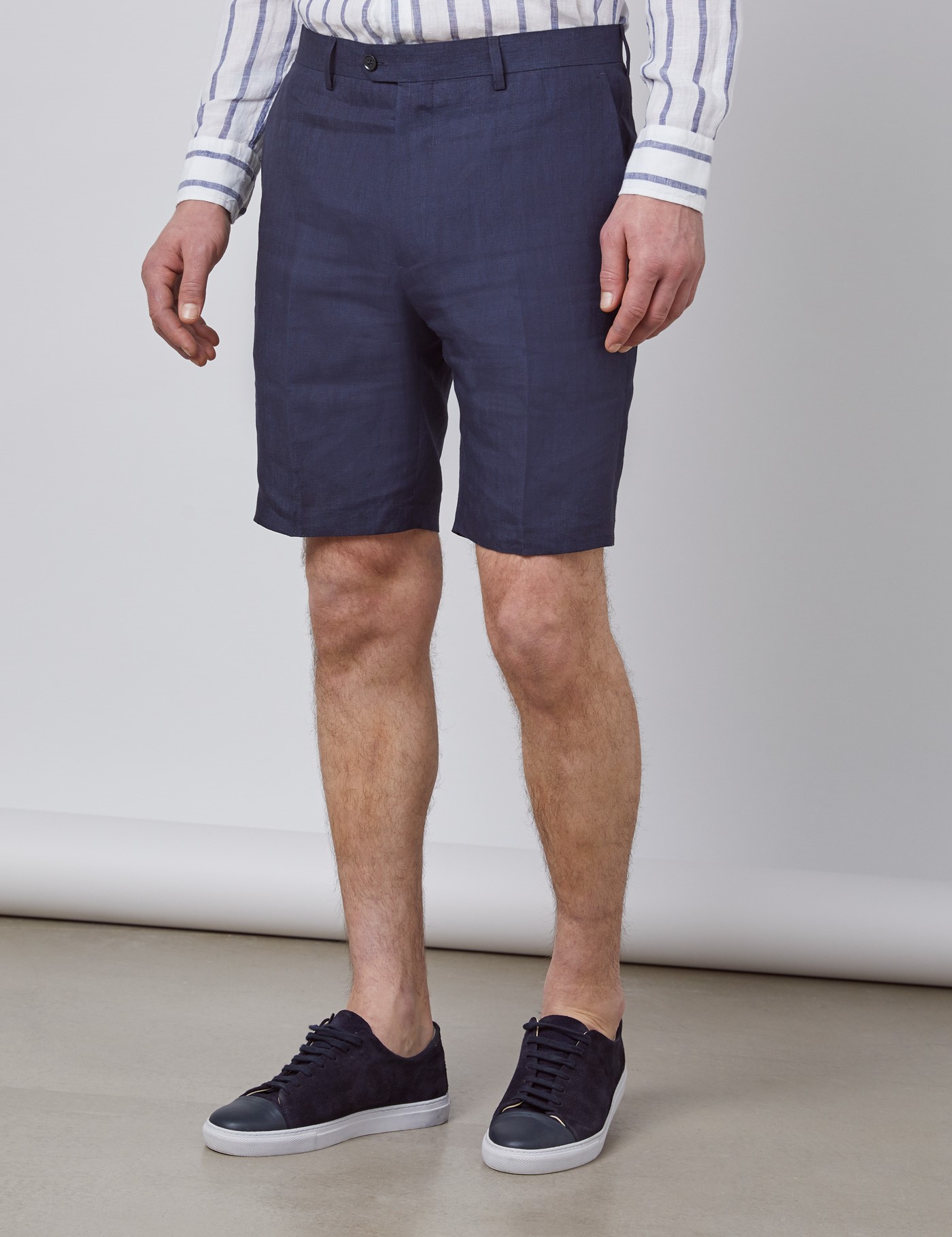 Mens Navy Linen Shorts Hawes And Curtis 6301