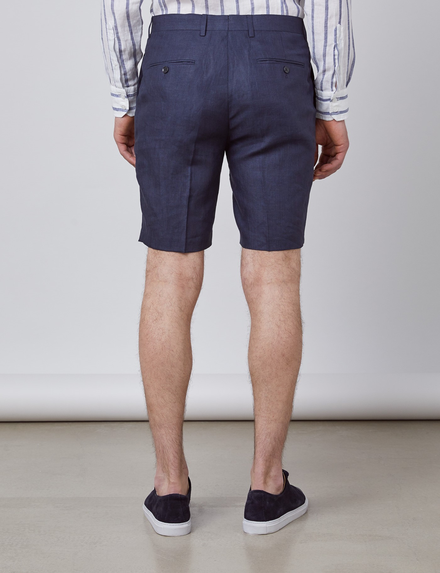 Men's Navy Linen Shorts Hawes & Curtis