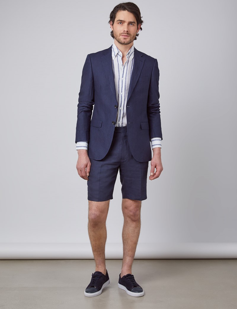 Men's Navy Linen Shorts | Hawes & Curtis