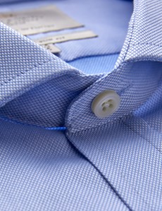Men's Business Blue Pique Slim Fit Shirt with Windsor Collar and Single Cuffs - Easy Iron 