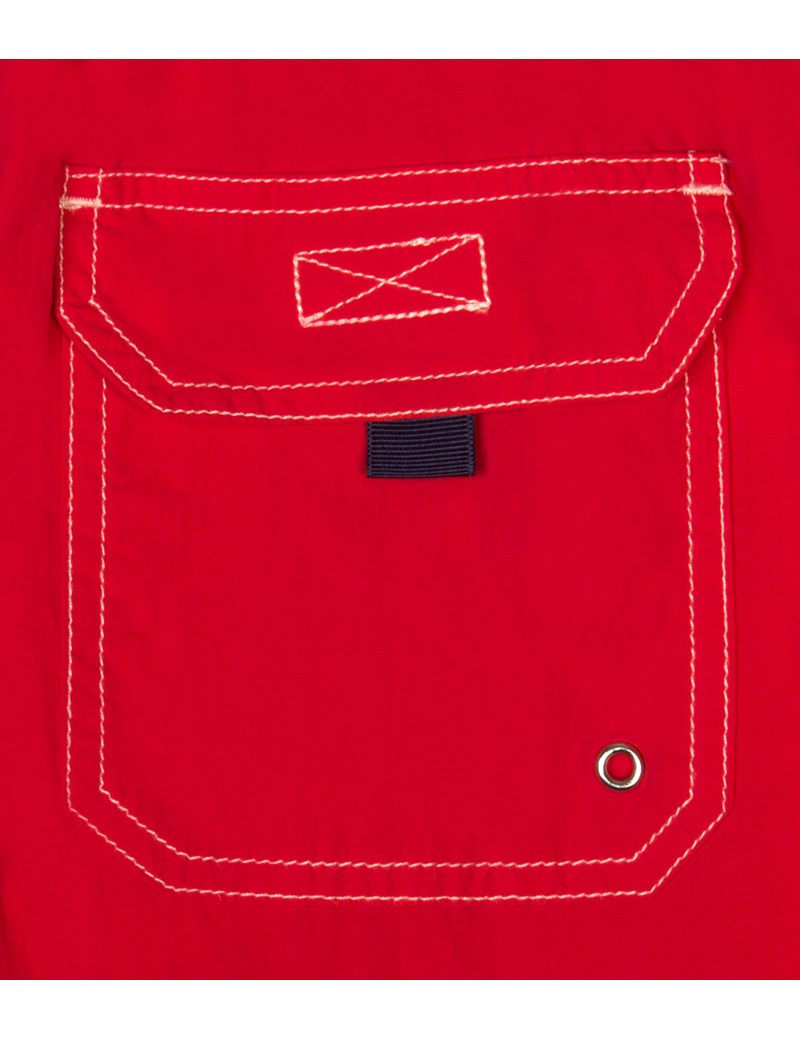 Plain Red Garment Dye Swim Shorts
