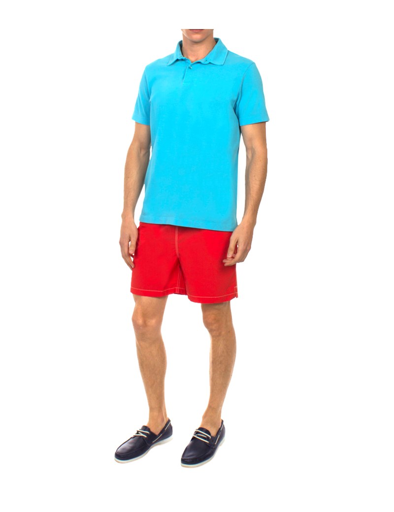 Plain Red Garment Dye Swim Shorts