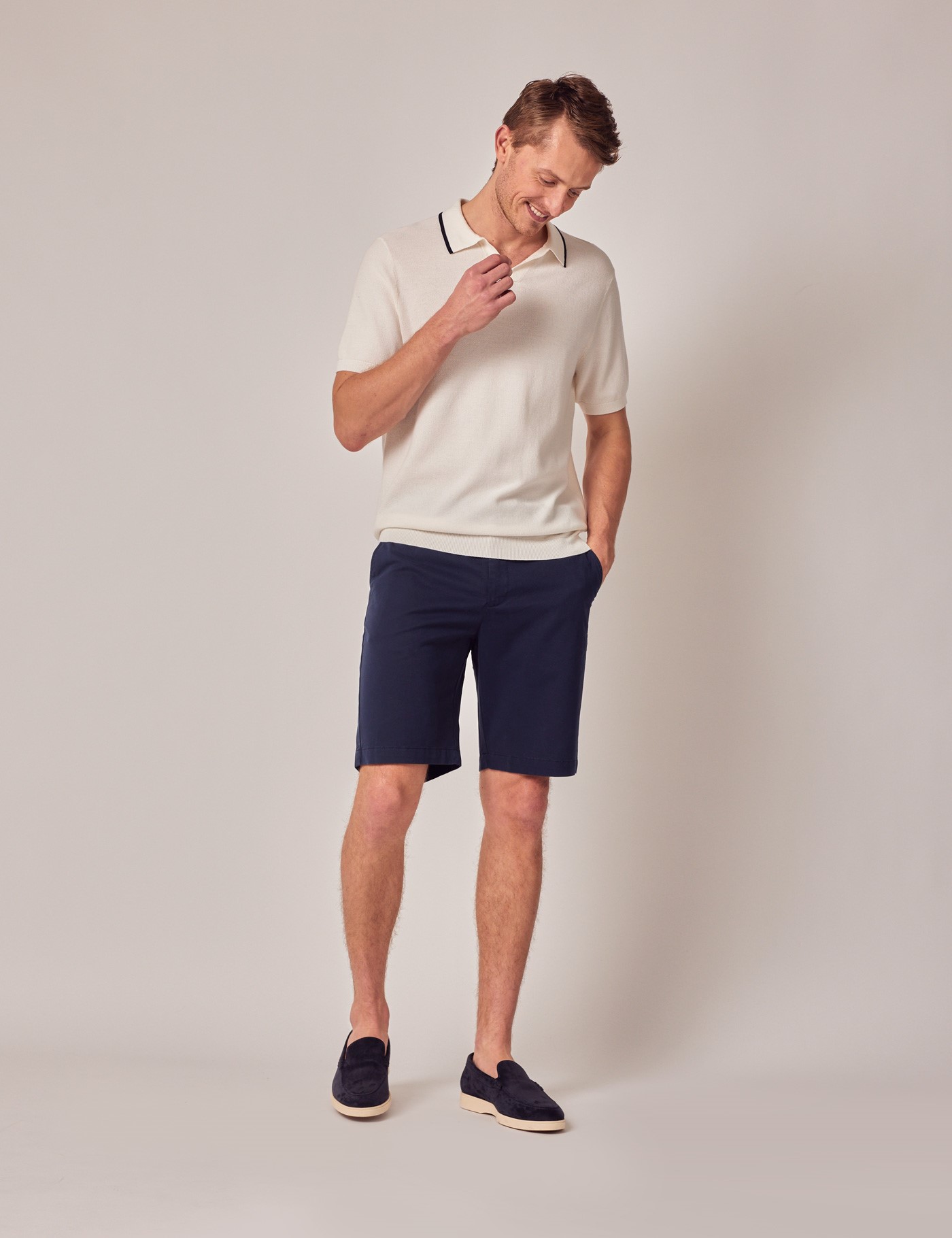 Deep Navy Garment Dyed Organic Cotton Chino Shorts | Hawes & Curtis