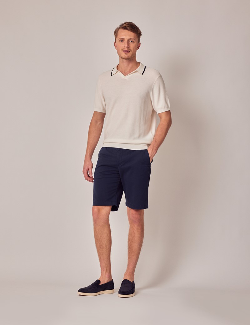 Deep Navy Garment Dyed Organic Cotton Chino Shorts | Hawes & Curtis