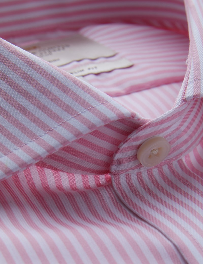 Non Iron Pink & White Bengal Stripe Slim Fit Shirt - Windsor Collar