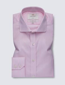 Non Iron Pink & White Bengal Stripe Slim Fit Shirt - Windsor Collar