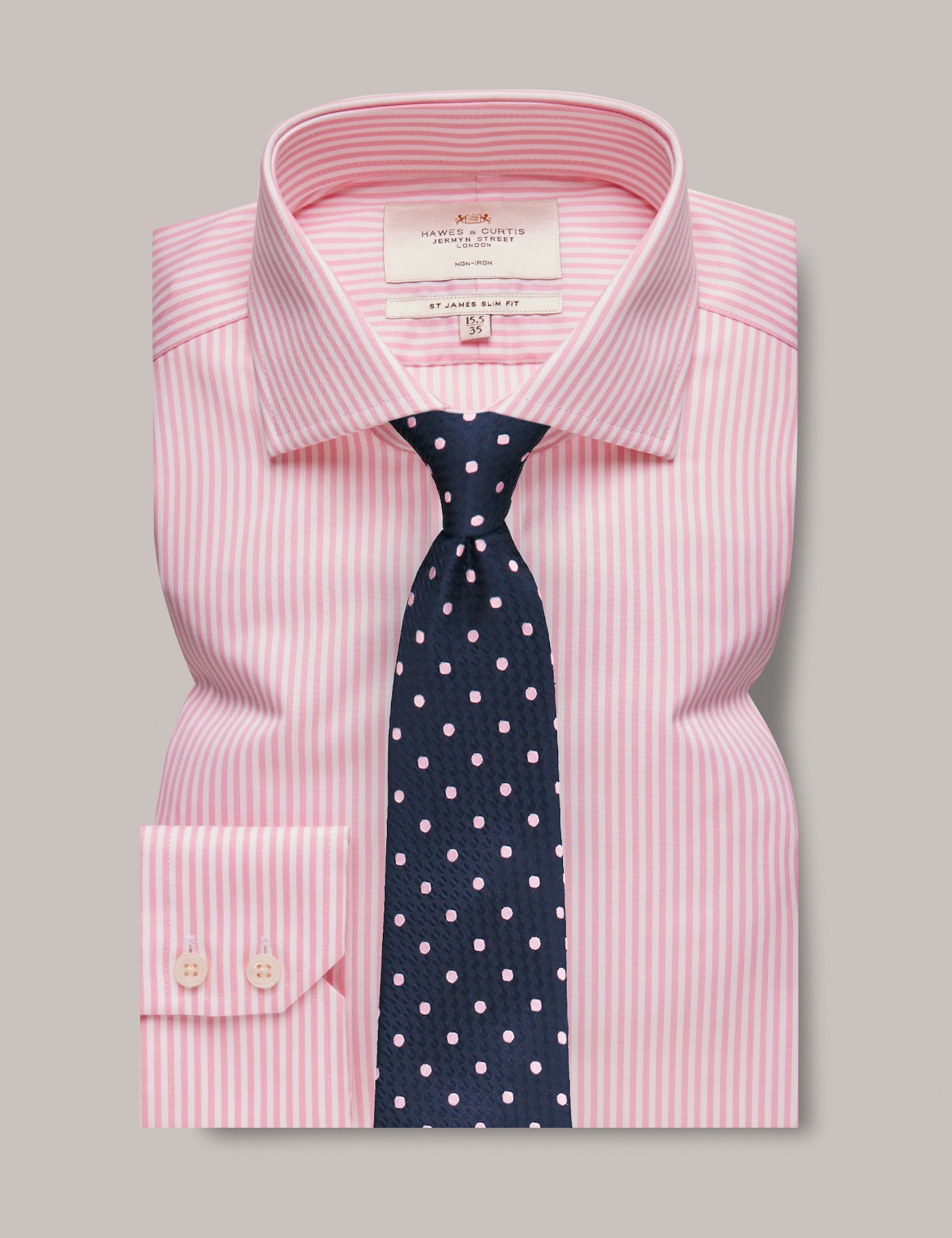 Men's Non-Iron Pink & White Bengal Stripe Slim Shirt - Windsor Collar