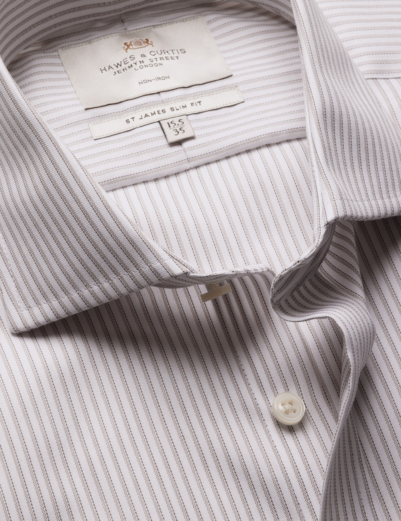& Slim Fit Beige & Stripe Non Iron Shirt 15.5" collar 36" sleeve
