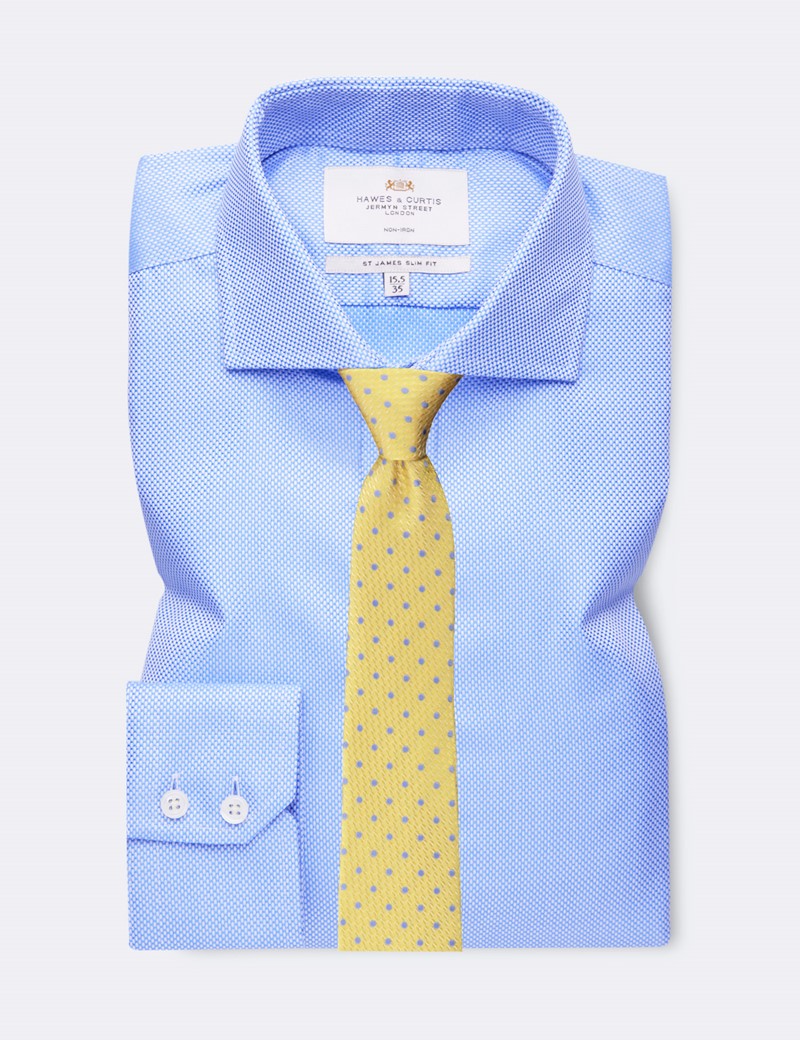 Men's Formal Blue Fabric Interest Slim Fit Shirt with Windsor Collar - Single Cuff - Non Iron