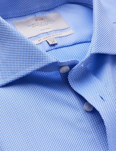 Men's Business Blue Fabric Interest Slim Fit Shirt with Windsor Collar - Single Cuff - Non Iron