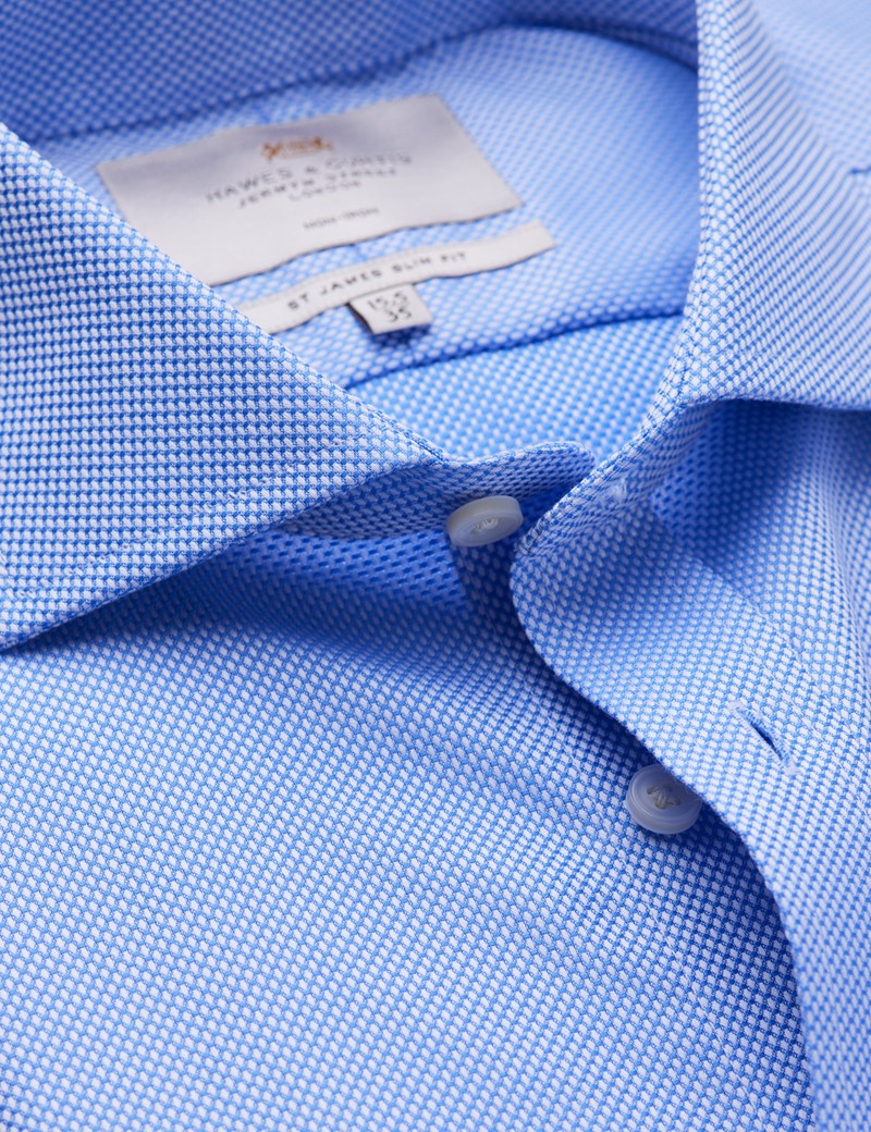 Men's Formal Blue Fabric Interest Slim Fit Shirt with Windsor Collar - Single Cuff - Non Iron