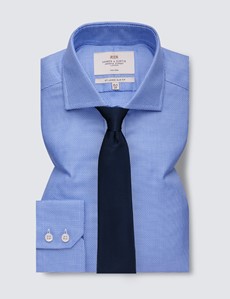 Non Iron Blue & White Dobby Relaxed Slim Fit Shirt with Windsor Collar - Single Cuffs