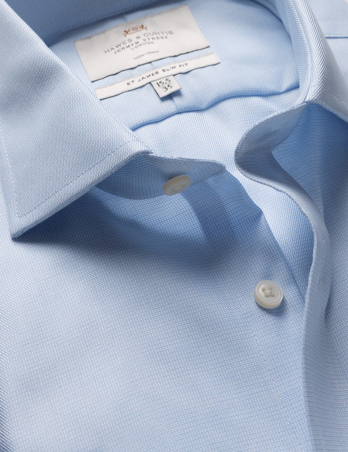 & Slim Fit Blue & Textured Weave Non Iron Shirt 18" collar 38" sleeve