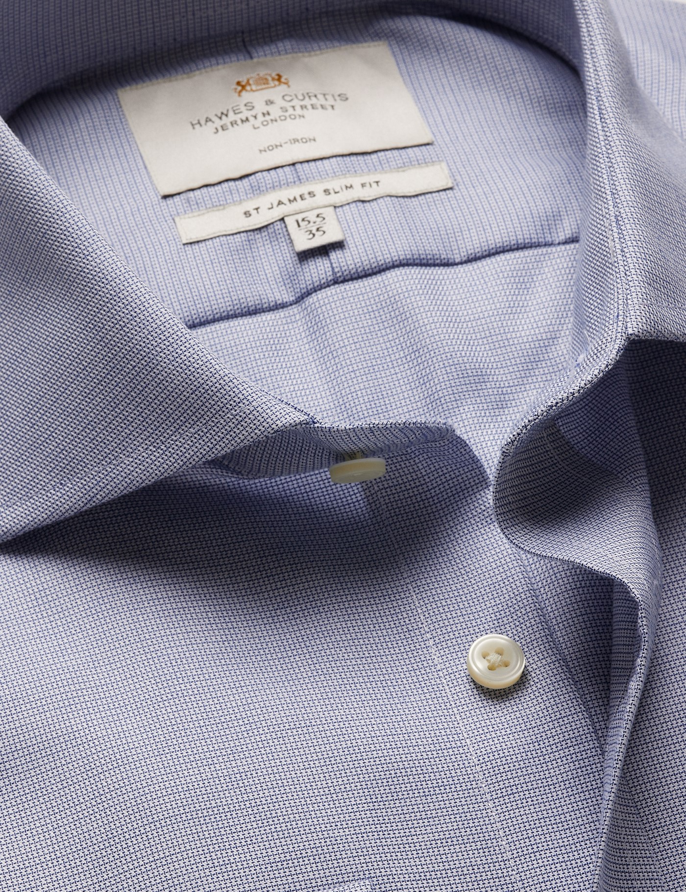 Hawes & Curtis Slim Fit Navy & White Textured Weave Non-Iron Shirt Size: 17" collar, 36" sleeve