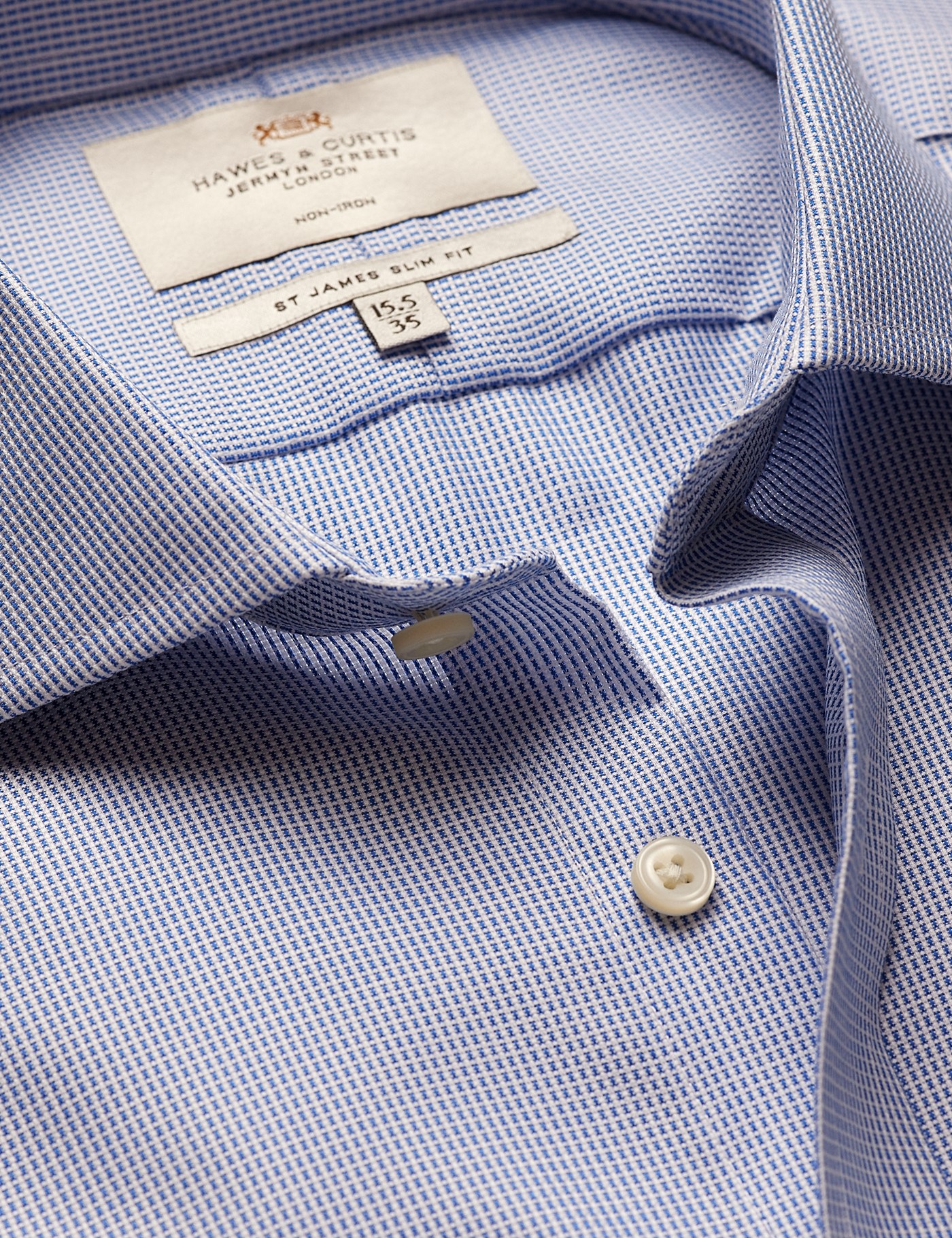 Hawes & Curtis Slim Fit Royal & White Textured Weave Non-Iron Shirt Size: 17" collar, 37" sleeve