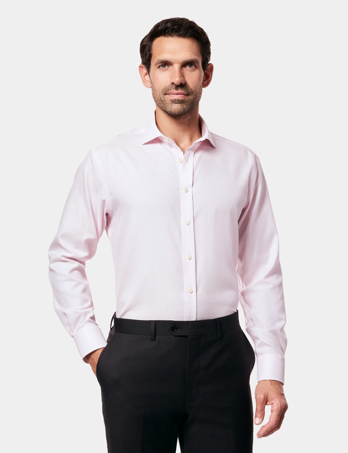 Hawes & Curtis Slim Fit Pink & White Textured Weave Non-Iron Shirt Size: 18" collar, 38" sleeve