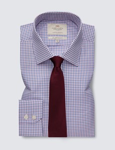Men's Formal Pink & Navy Check Slim Fit Shirt - Single Cuff