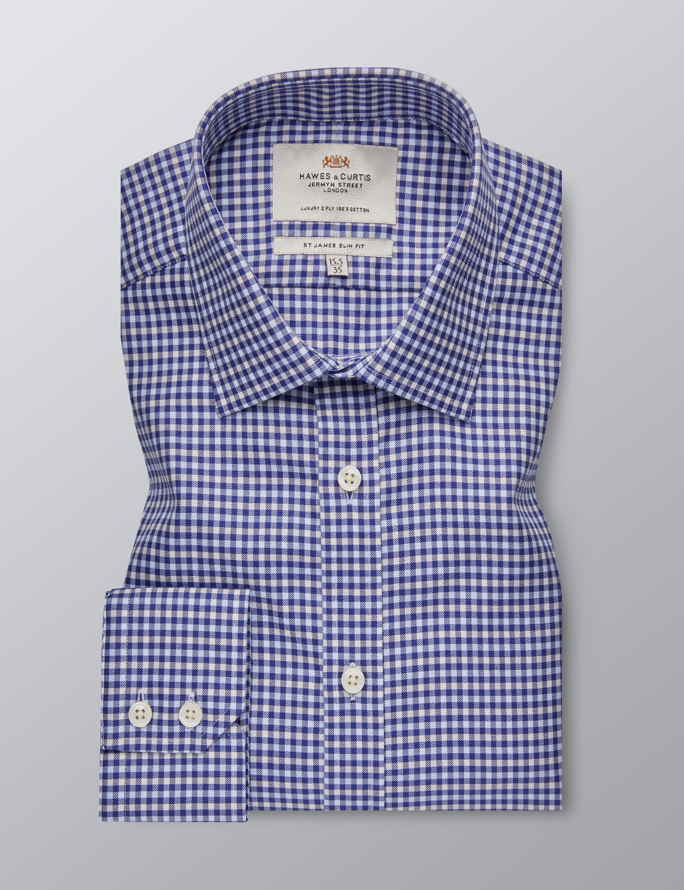 Men's Formal Blue & Cream Country Check Slim Fit Shirt - Single Cuff ...
