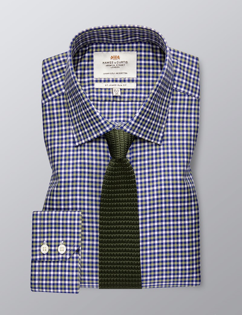 mens green and navy plaid shirt