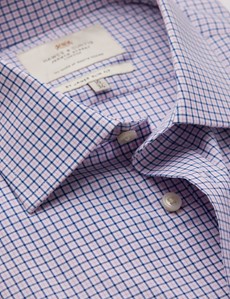 Easy Iron Blue & Pink Check Relaxed Slim Fit Shirt With Semi Cutaway Collar - Single Cuffs