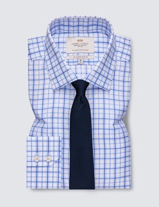 Bügelleichtes Businesshemd – Slim Fit – Kentkragen – blau Gitter