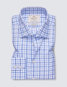 Easy Iron Blue & White Check Relaxed Slim Fit Shirt With Semi Cutaway Collar - Single Cuffs