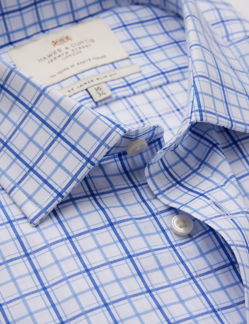 Bügelleichtes Businesshemd – Slim Fit – Kentkragen – blau Gitter