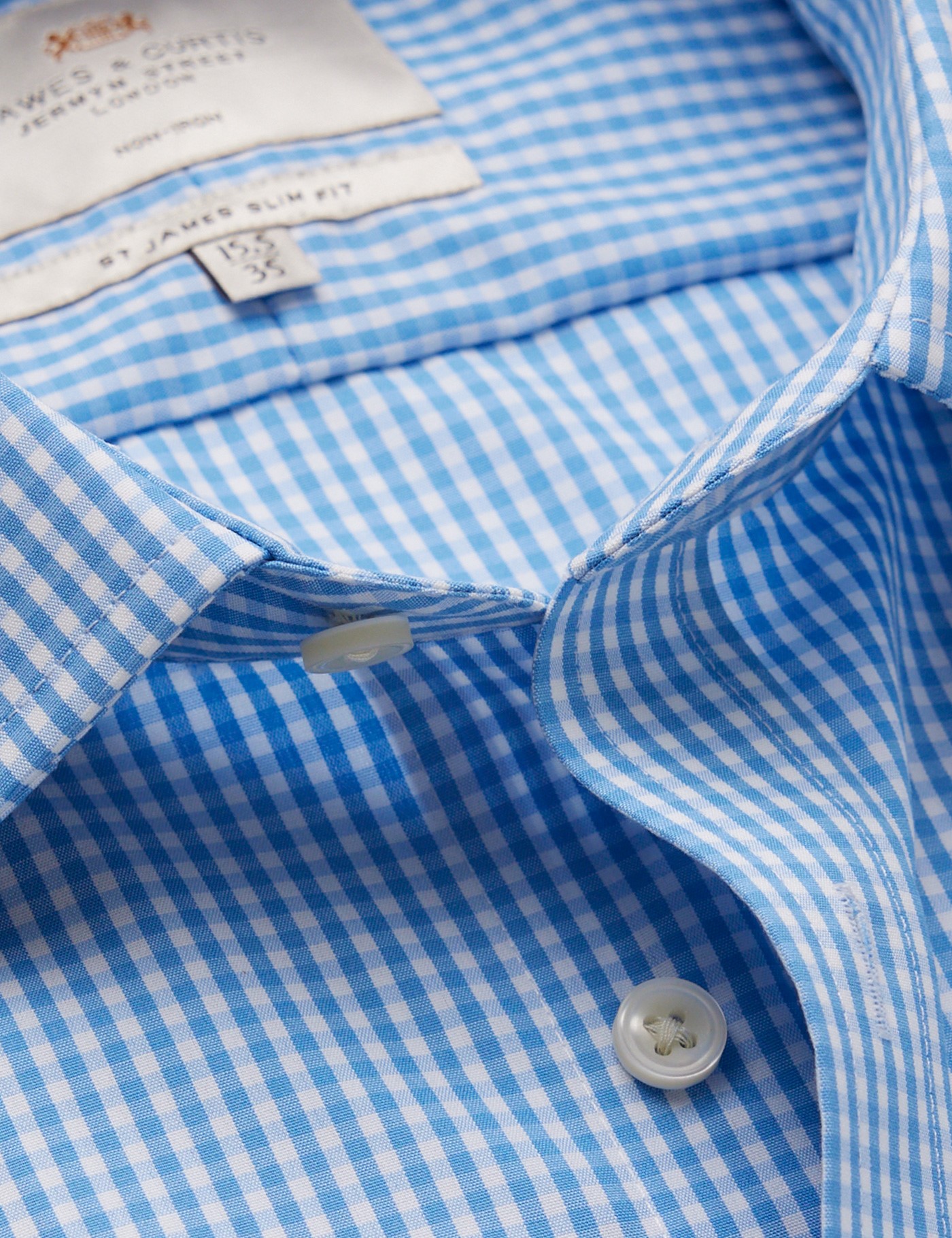Non-Iron Blue & White Gingham Check Slim Shirt | Hawes and Curtis