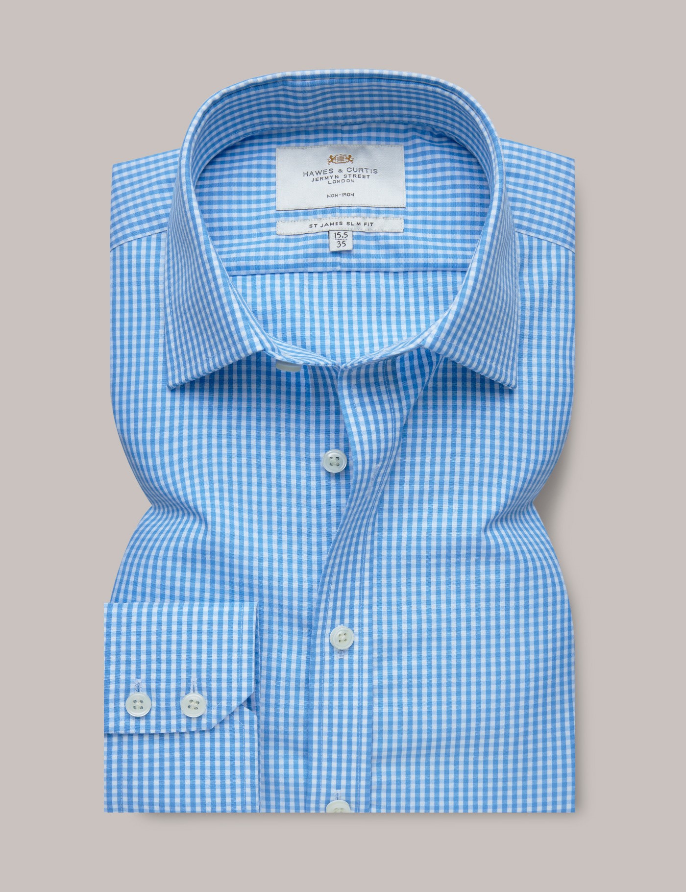 Non-Iron Blue & White Gingham Check Slim Shirt | Hawes and Curtis