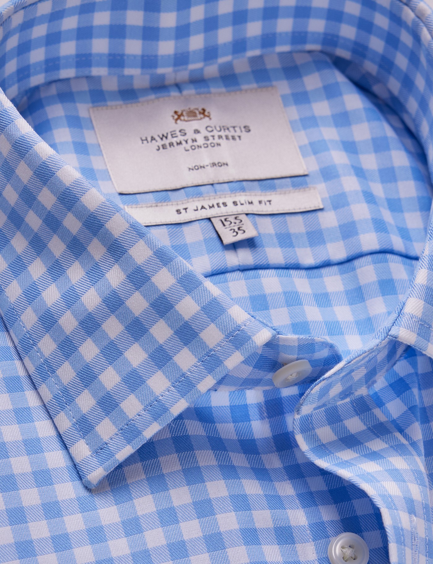 & Slim Fit Blue & Gingham Check Non Iron Shirt 15.5" collar 36" sleeve