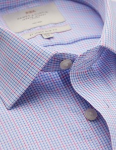 Non Iron Blue & Pink Multi Check Relaxed Slim Fit Shirt With Semi 