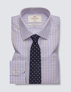 Non Iron Yellow & Blue Check Relaxed Slim Fit Shirt With Semi Cutaway Collar - Single Cuffs