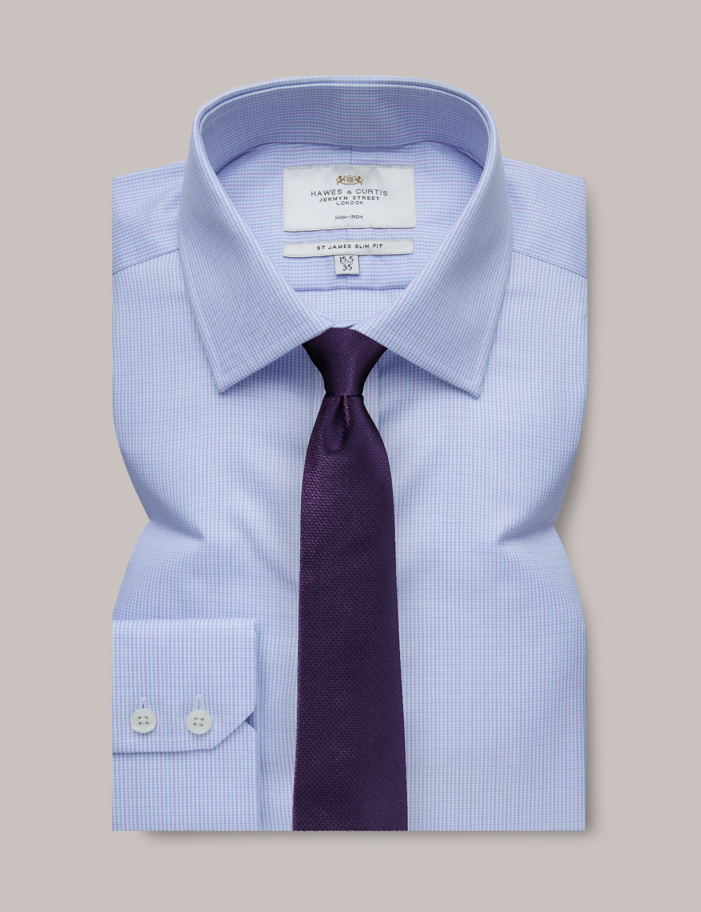 Men's NonIron Blue & Lilac Plaid Slim Shirt