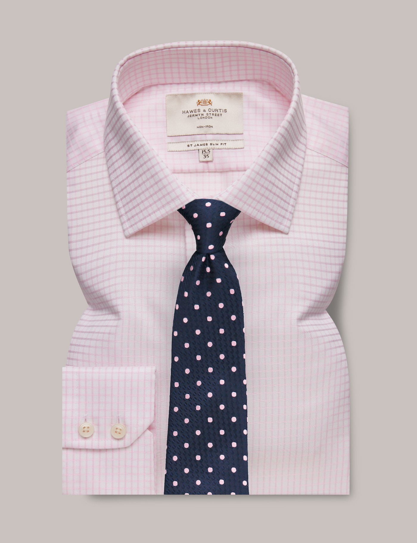 Men's Non-Iron Pink & White Medium Check Slim Shirt