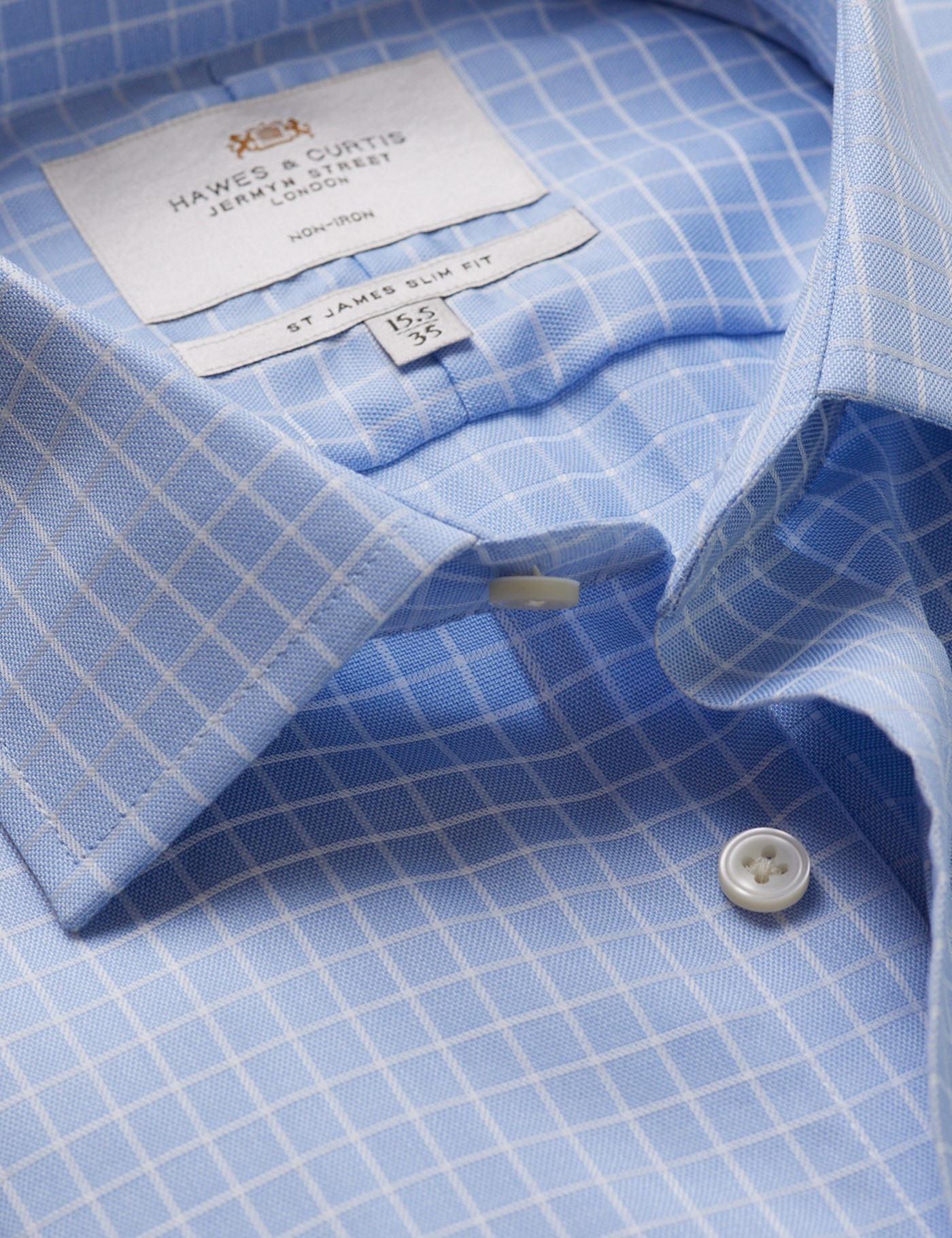 & Slim Fit Blue & Grid Check Non Iron Shirt 15.5" collar 34" sleeve
