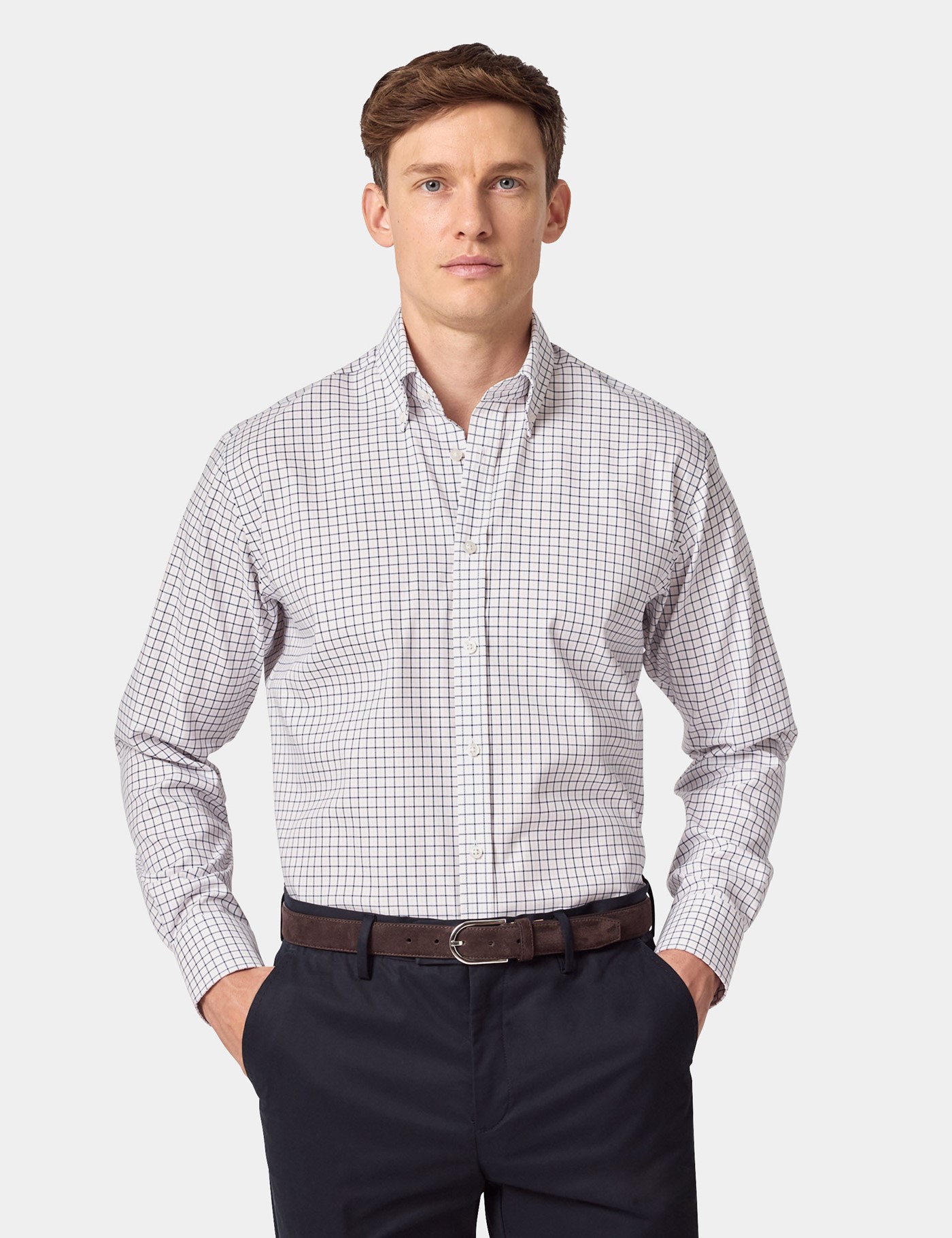 & Slim Fit & Pink Check Pin Point Non Iron Oxford Shirt 15.5" collar 34" sleeve